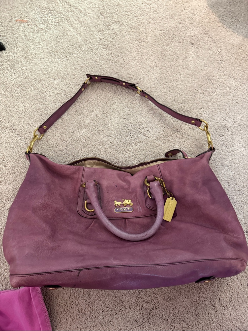 Coach Plum Leather Shoulder Satchel with Gold Hardware